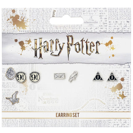 Harry Potter Earrings 3-Pack Platform 9 3/4, Hedwig & Letter, Deathly Hallows (Silver plated)